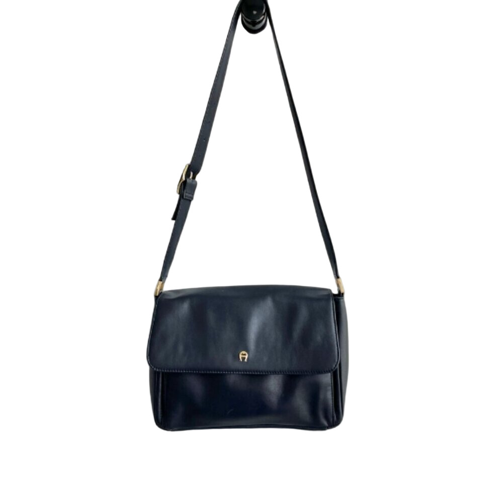 Etienne Aigner 2-Way Shoulder Crossbody Bag Adjustable Strap Flap Closure Black